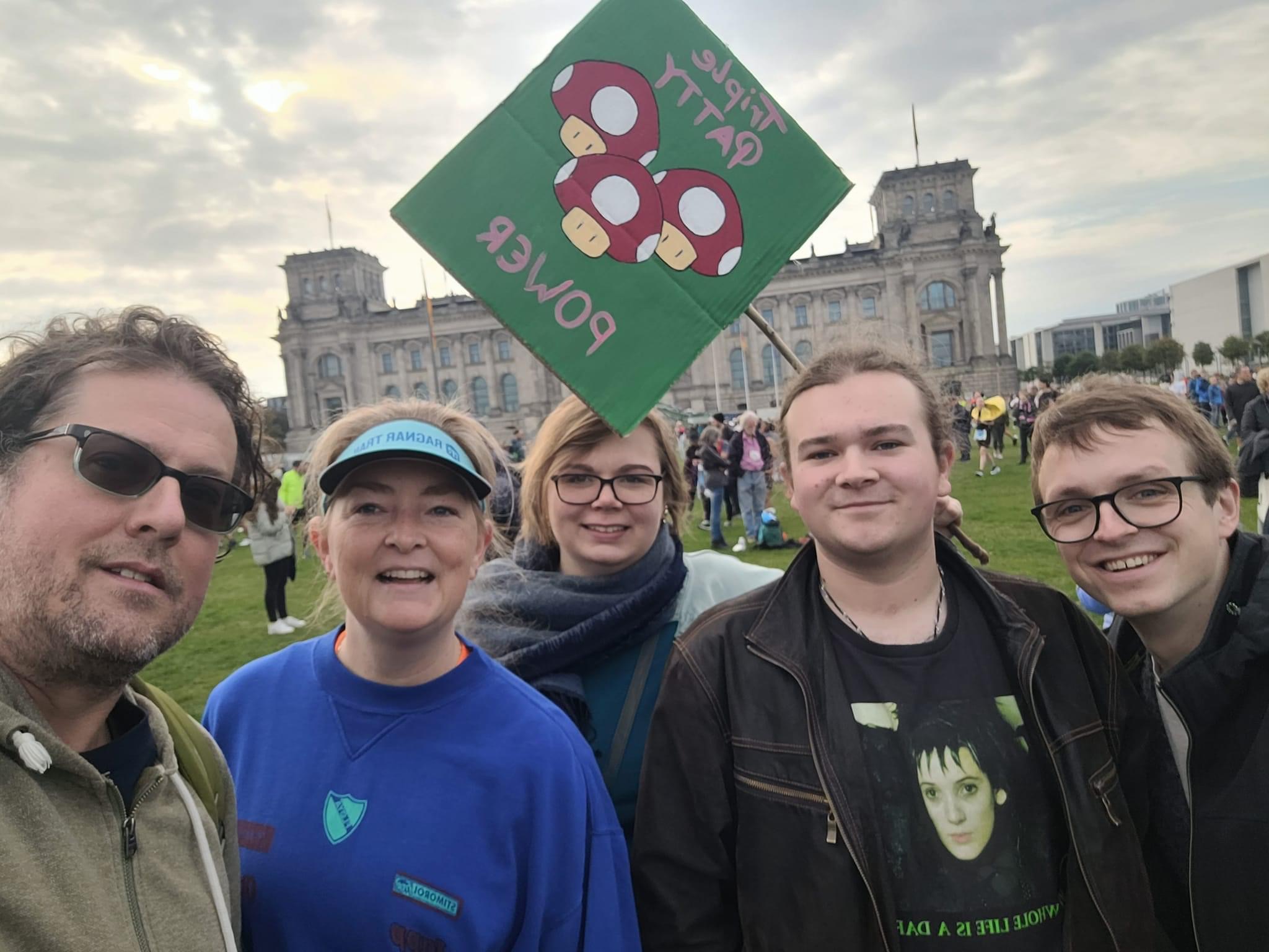 Mr. Korman, Ms. Korman, Lena, Lauri, Jannik (Lena's partner) in front of the Reichstag right before Ms. Korman PR'd the Berlin Marathon!